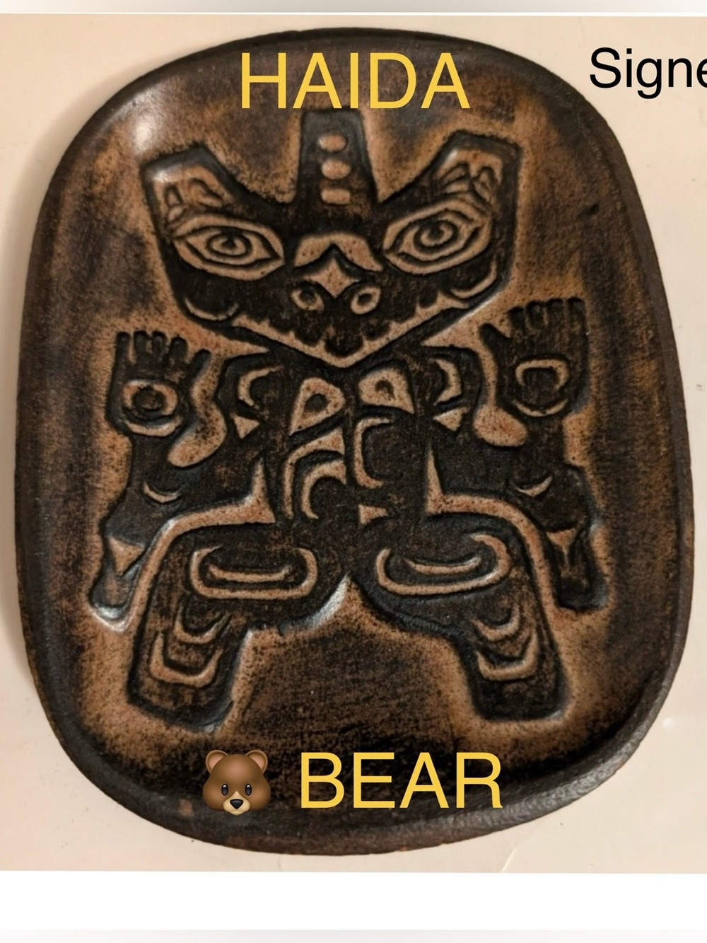 SIGNED ⭐️ Haida Bear Carved small dish, Ruth Meehcan artist 🧑‍🎨 VINTAGE CLAY